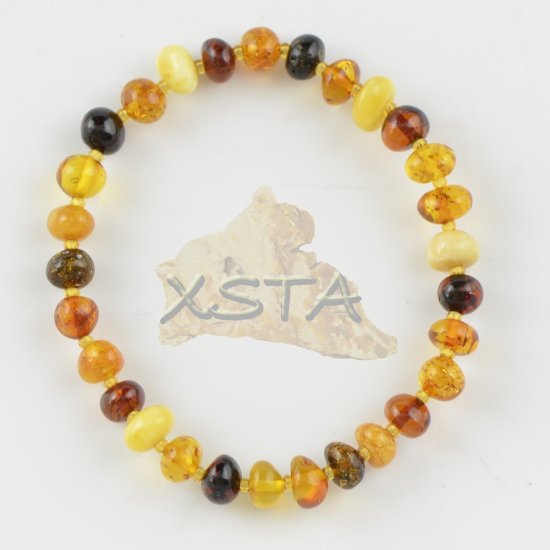 Baltic amber beads bracelet multi-colour polished